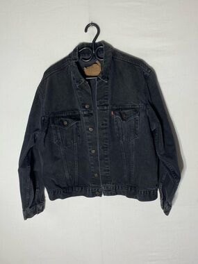 Vintage Levi’s 75505 Black Denim Trucker Jacket 48R Made in Canada 90s Dadcore